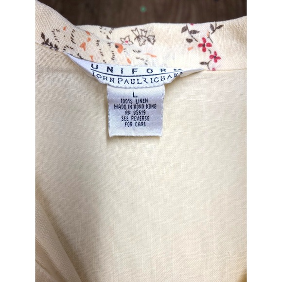 Vintage 100% Linen Floral Top Blouse Sz Large Spring Yellow John Paul Richard - Picture 4 of 8